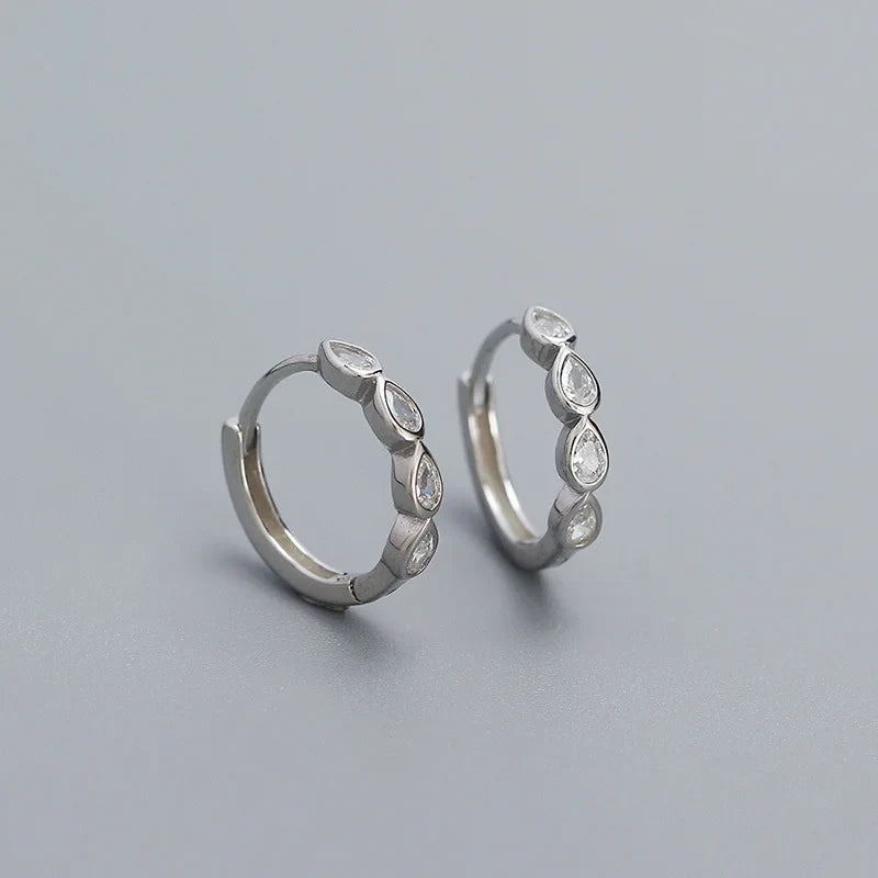 WANTME 925 Sterling Silver Fashion Simple Drop Row Zircon Ear Buckle for Women Elegant European Hoop Earrings Piercing Jewelry