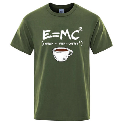 Summer Men's T-shirt 100% Cotton Casual Funny Energy=Milk+Coffee Print Men Cool Loose O-neck Tops For Men Short Sleeve Male Tees