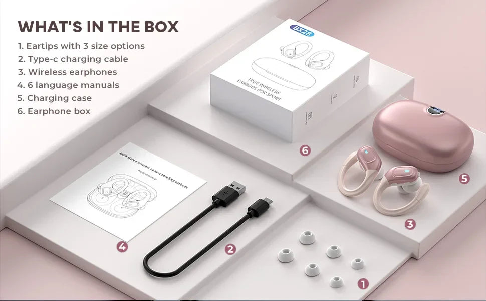 Sport Bluetooth 5.3 Earphones Earhook Headphones IPX7 Waterproof Wireless Earbuds 75 Hrs with LED Power Display Physical buttons