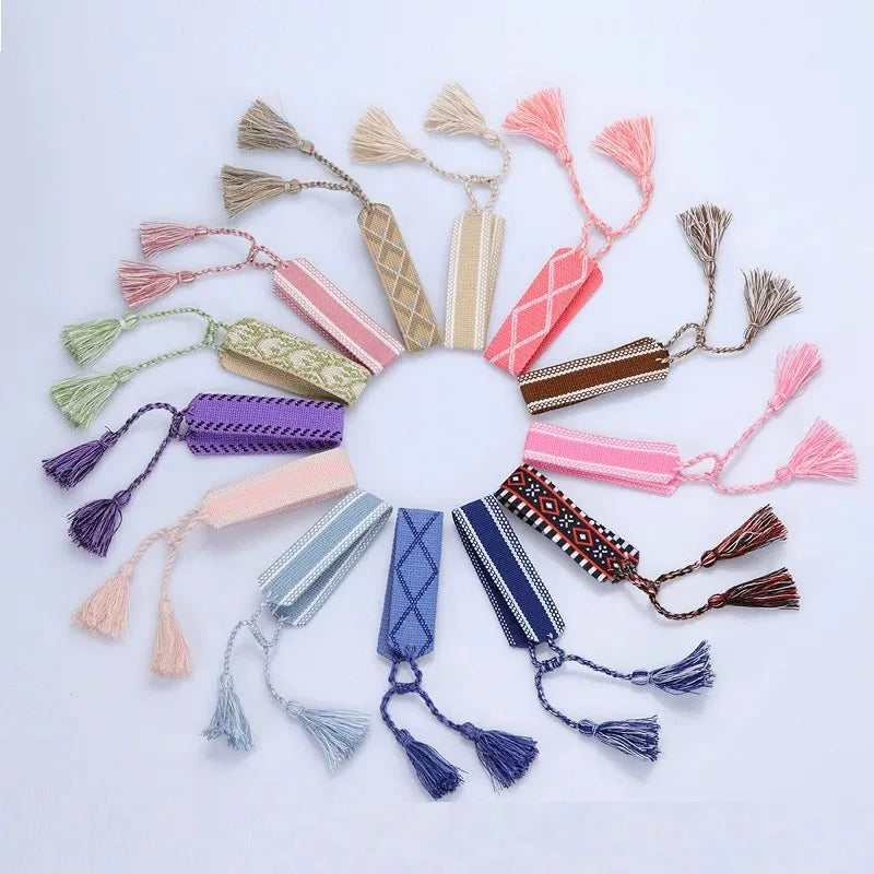 Ethnic Personality Braided Fabric Bracelet for Women Bohemian Adjustable Bracelet Handmade Wrist Bracelet Tassel Fashion Jewelry