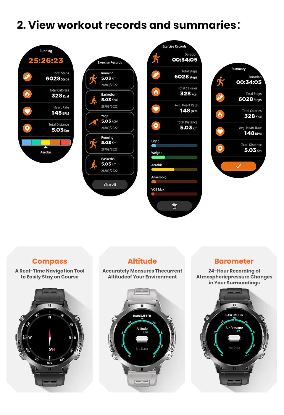 2025 New Military TREX3 1000mAh Battery Smart Watch 1.73-inch Screen 5ATM Waterproof GPS Altimeter Bluetooth Call Men Smartwatch