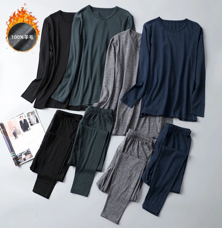 100% Merino Wool Base Layer Set Men 150G Winter Merino Wool Thermal Underwear Sets Lightweight Long Sleeve Top Bottom Pants