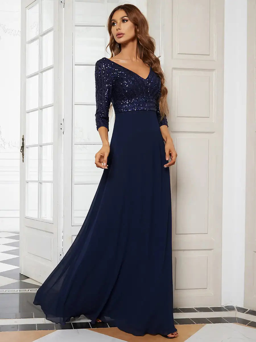 Evening Dresses Ever pretty of V Neck A-Line Sequin Wholesale Evening Dresses