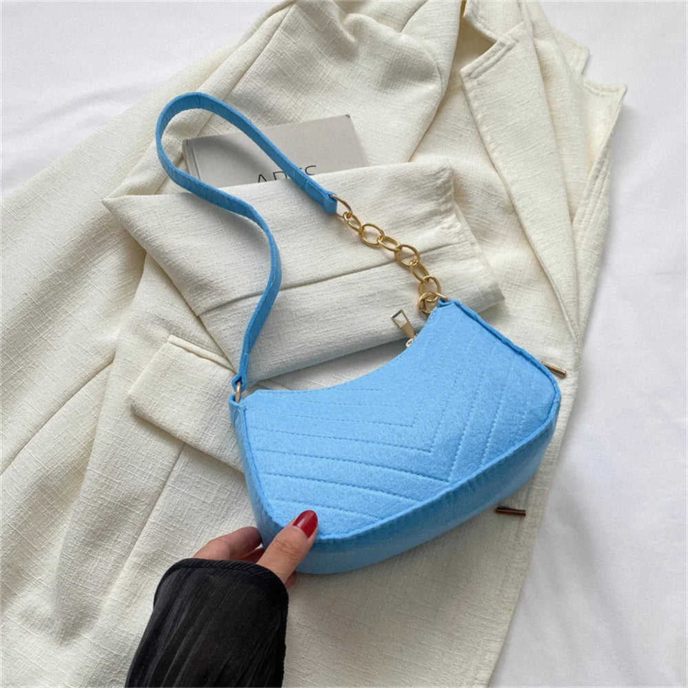 9 Colors Casual Female Men Tote Bag Mini Solid Color Shoulder Pouch Felt Chain