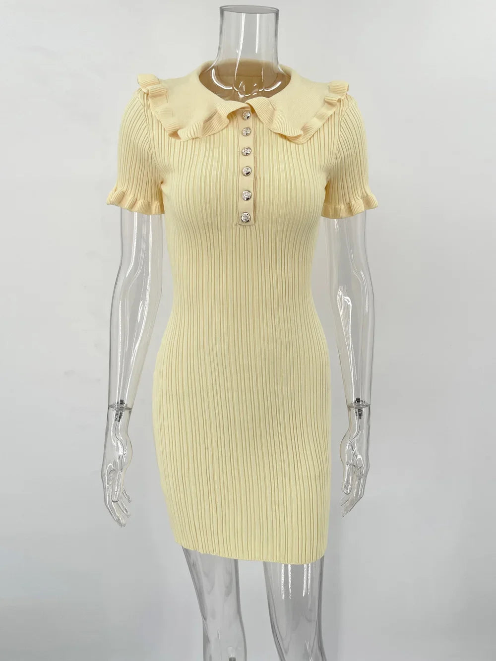 Tornova Ruffled Knitted Mini Dresses For Women High Waist Summer 2025 New Short Sleeve Dress Bodycon Female Retro Elegant Dress