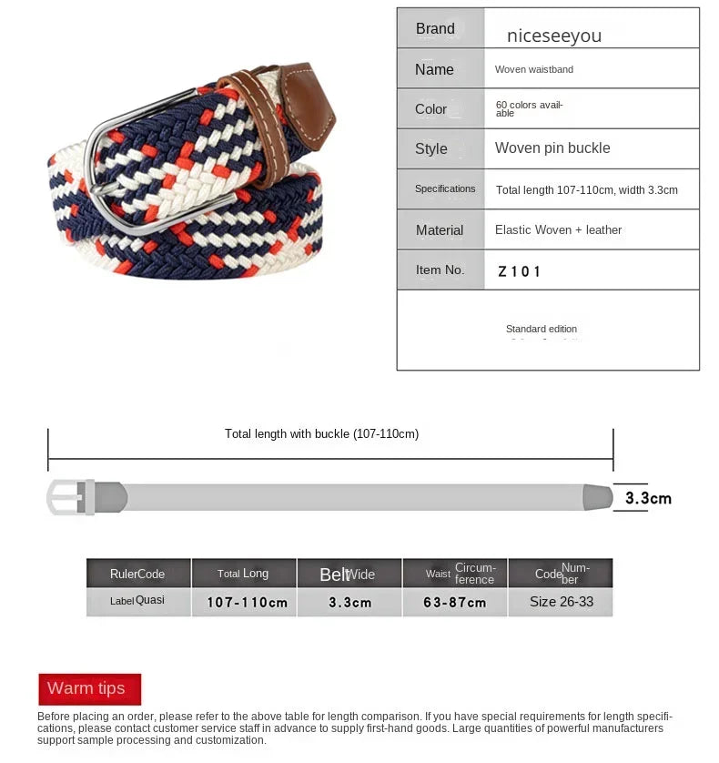 Women's Belt Fashion Casual Woven Elastic Belt Outdoor Sports Military Tactical Strap Climbing Work Belt Unisex Jeans Pants