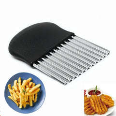 Stainless Steel Potato Chip Slicer Dough Vegetable Fruit Crinkle Wavy Kitchen Knife