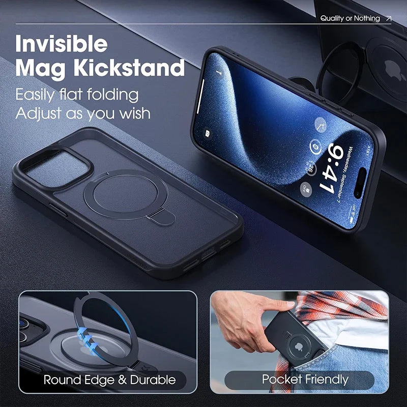 Magnetic Phone Case with Ring Stand for iPhone 17 16 15 Pro Max Case 14 Plus 13 12 11 Mobile Cases Matte Slim Back Cover