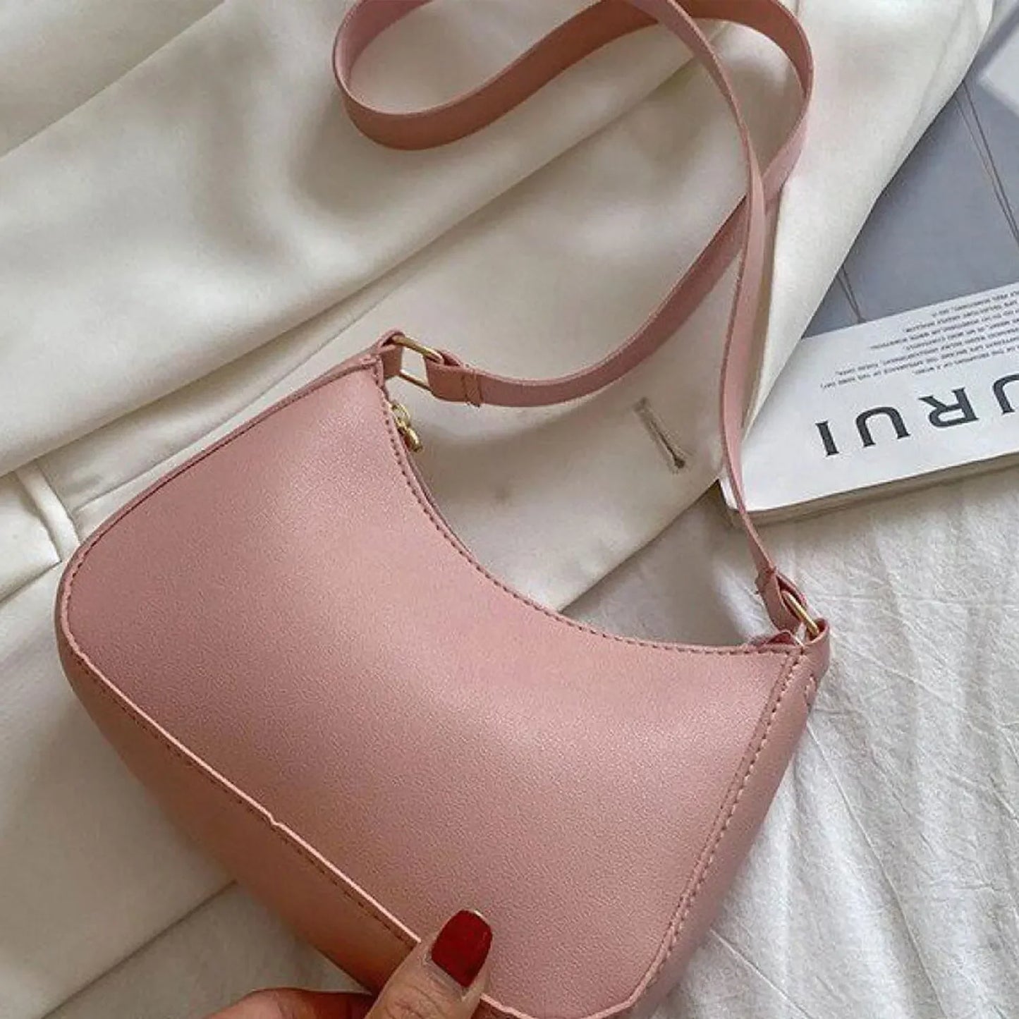Ladies Fashion Handbag Retro Pure Color Macaron Small Square Bag