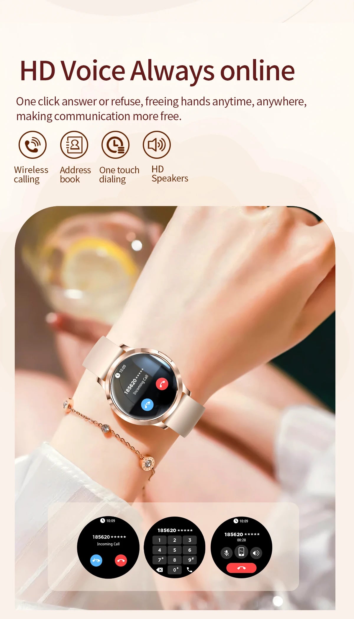 LIGE 2025 New Smart Watch For Women AMOLED HD Screen Watches IP68 Waterproof Heart Rate Monitor Ladies Utra-thin Smartwatch