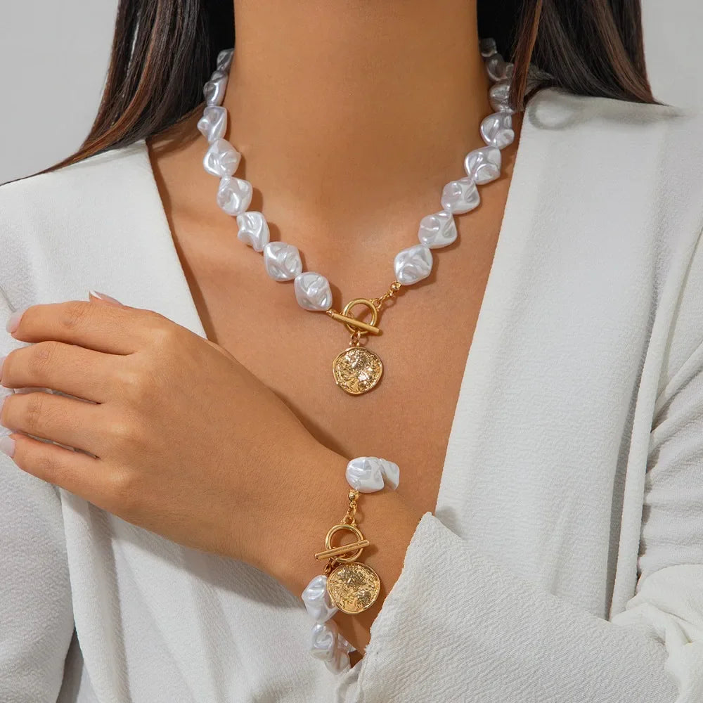 Elegant Irregular Imitation Pearl Beads Necklace for Women Vintage Party Wedding Tassels Choker Fashion Jewelry Accessories Gift
