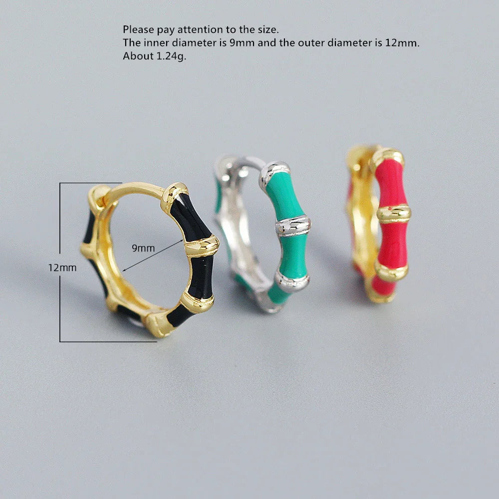 925 Sterling Silver Earring Colorful Dripping Oil Material Ear Ring Ear Buckle Rhombus Shape Trend Wild Girl Women Boy Ear Jewel