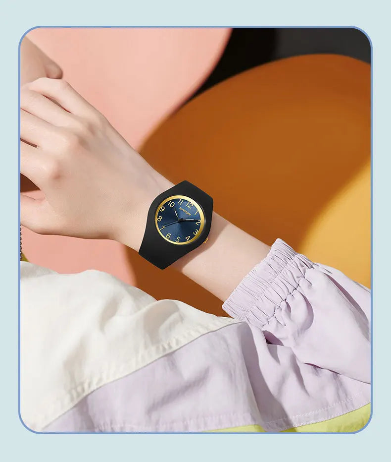 SANDA 6186 Simple Luxury Student Quartz Watch Clock Gift Outdoor Light Silicone Strap Wristwatch for Boy and Girl