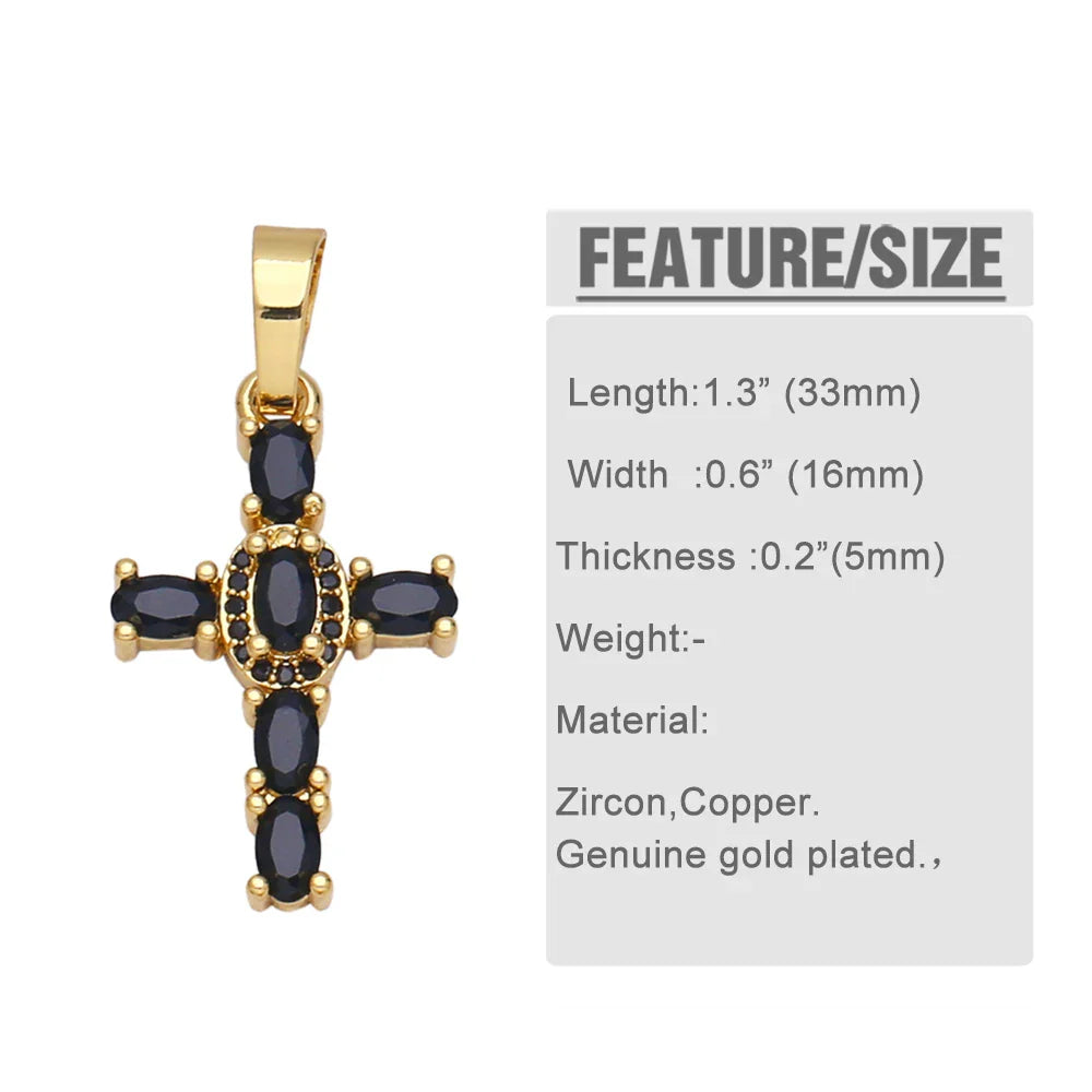 OCESRIO Big Rainbow Colorful Cross Pendants for Necklace Gold Plated  Copper Zircon Religious Jewelry Components pdta638