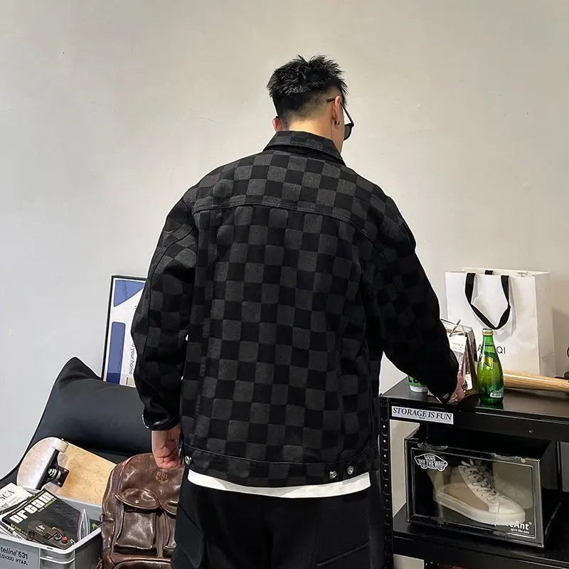 Male Jean Coats Outwear Black Wide Shoulders Men's Denim Jacket