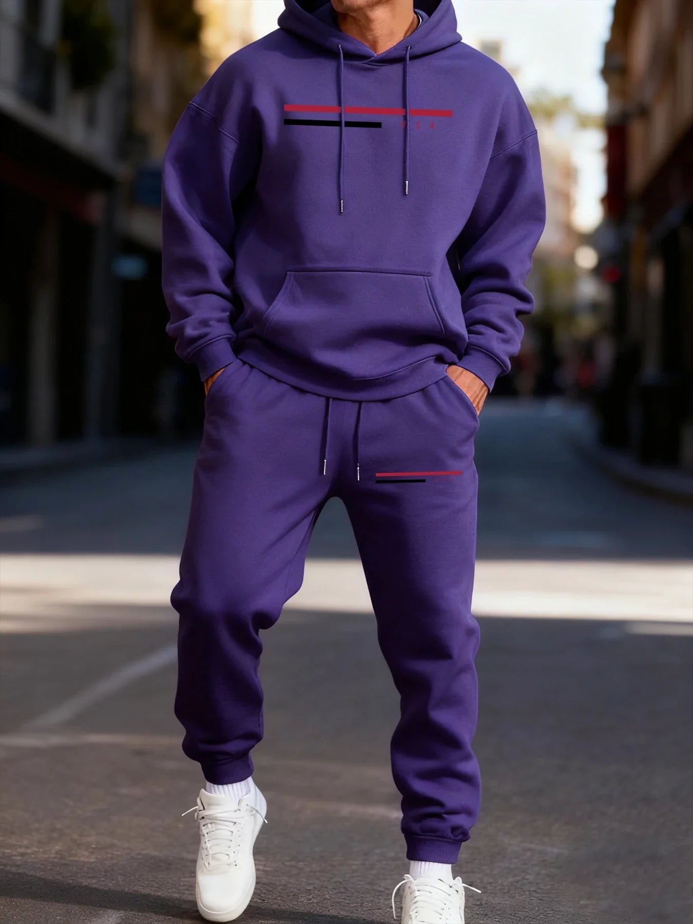 Usa Simple Line Printed Man'S Hoodie Set Fashion Pocket Two Pices Sets Fleece Autumn Clothing Casual Winter Sporty Streetwear