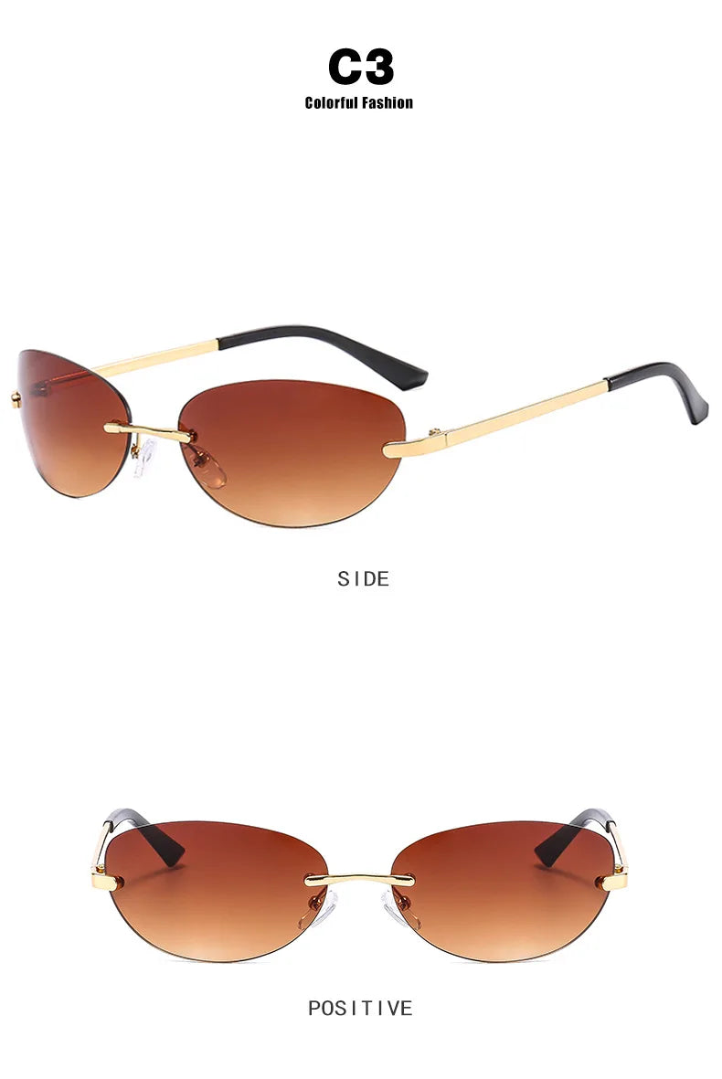 Rimless  Sunglasses Women Fashion Oval 2000'S Brand Designer Sun Glasses Y2k Wrap Around Transparent Eyewear Gradient  Shades