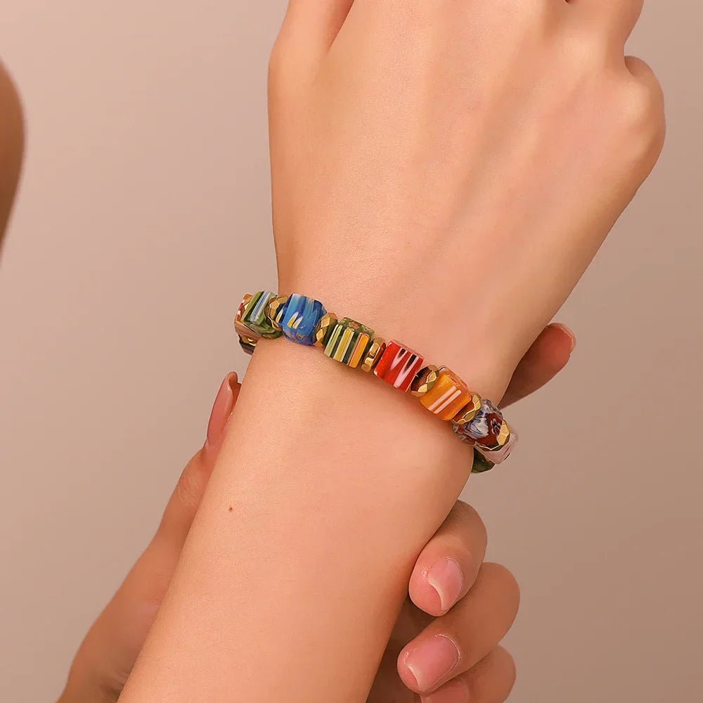 New In Hand-Made Murano Thousand Flower Glass Bead Bracelet Fashion Beaded Diy Personality Crystal Bracelet Women Jewelry