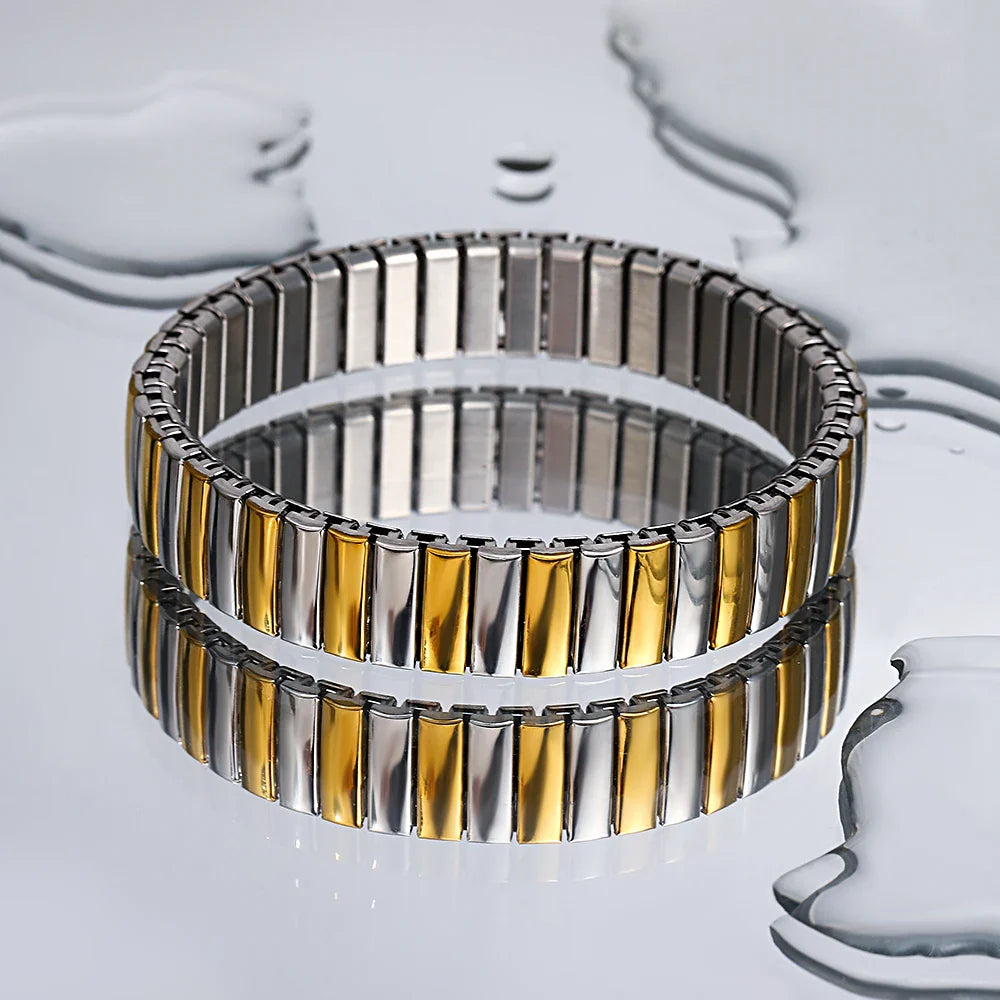 Freetry 18K Gold Plated Stainless Steel Adjustable Bracelet Fashion Elastic Metal Bracelet Trendy Jewelry Accessories Official