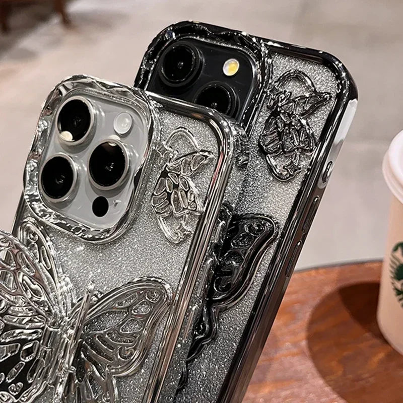 Case for iPhone 15 16 14 12 13 Pro Max 14Pro Bracket Transparent Plating Soft Silicone Cover