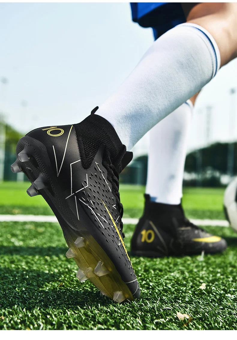 Mens Soccer Cleats High Ankle Football Shoes Long Spikes Outdoor Soccer