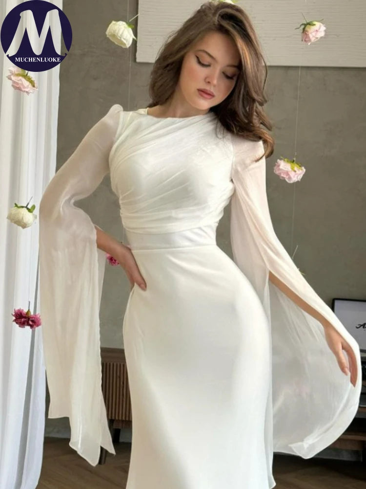 Formal attire Dresses: Elegant Scarf Collar Flying Sleeve Long Dress