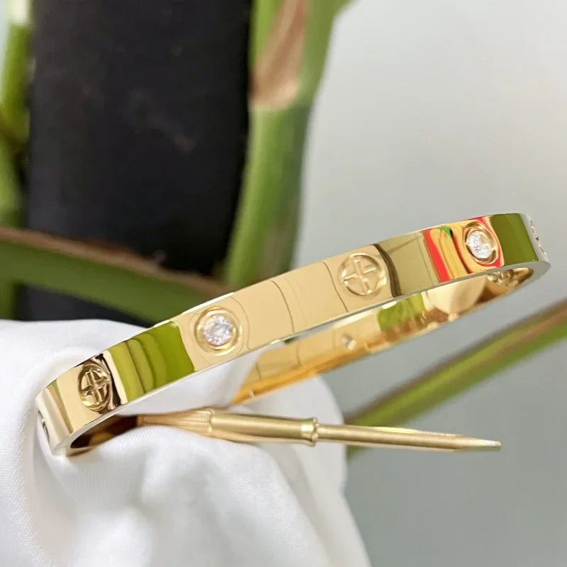 Stainless Steel Couple Bracelet for Women Men Love Cross Zircon Cartierred Bangle Valentine's Day Gift Anniversary Jewelry