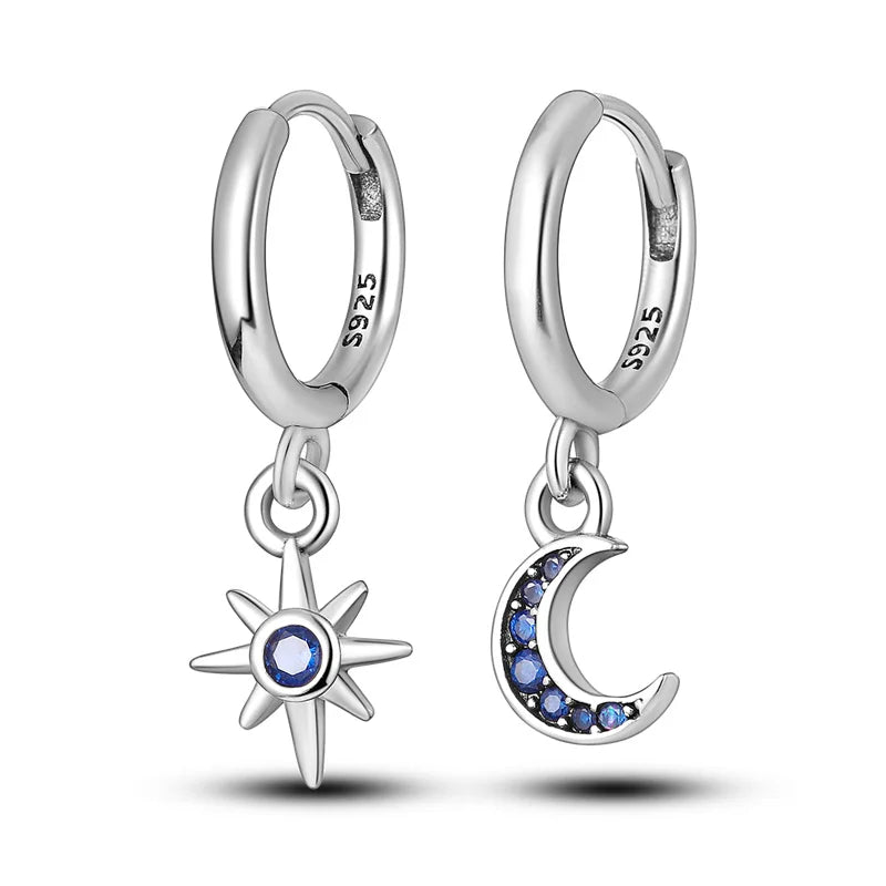 New in 925 Silver Romantic Feather Moon Stars Dream Catcher Earrings For Women Trending Fashion Jewelry Creative Birthday Gifts