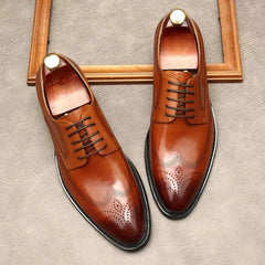 Black Oxford Shoes Men Brogues Shoes Lace Up Formal Shoes Genuine Leather