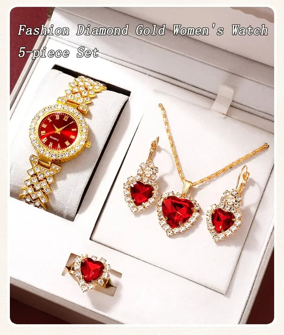 Gold luxury watches, women's rings, necklaces, earrings, rhinestones, fashionable watches, casual women's bracelets, watches, je