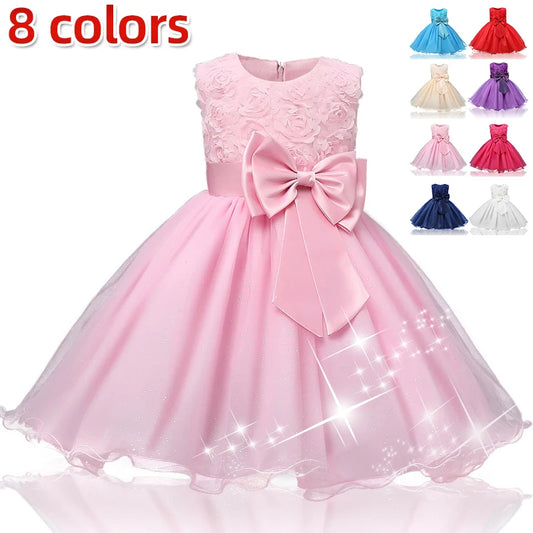 Baby Girls Dress Princess Party Dress  Flower Elegant Wedding Gown Big Bow