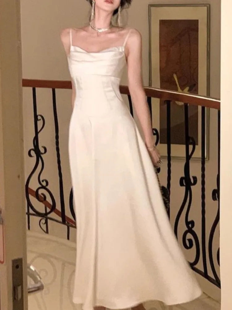 Evening Dresses: Women's Solid Midi Dress Sleeveless V-Neck  Spaghetti Strap