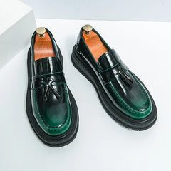 Green Slip-On Luxury Moccasins Men Casual Shoes Thick Bottom Tassel Formal