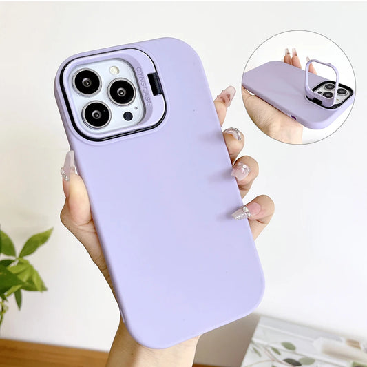 Kickstand Phone Case for iPhone 15 Pro Max 16 Pro Solid Color Matte TPU Funda Lens Protector Cover for iPhone 16 15 14 13 12 11