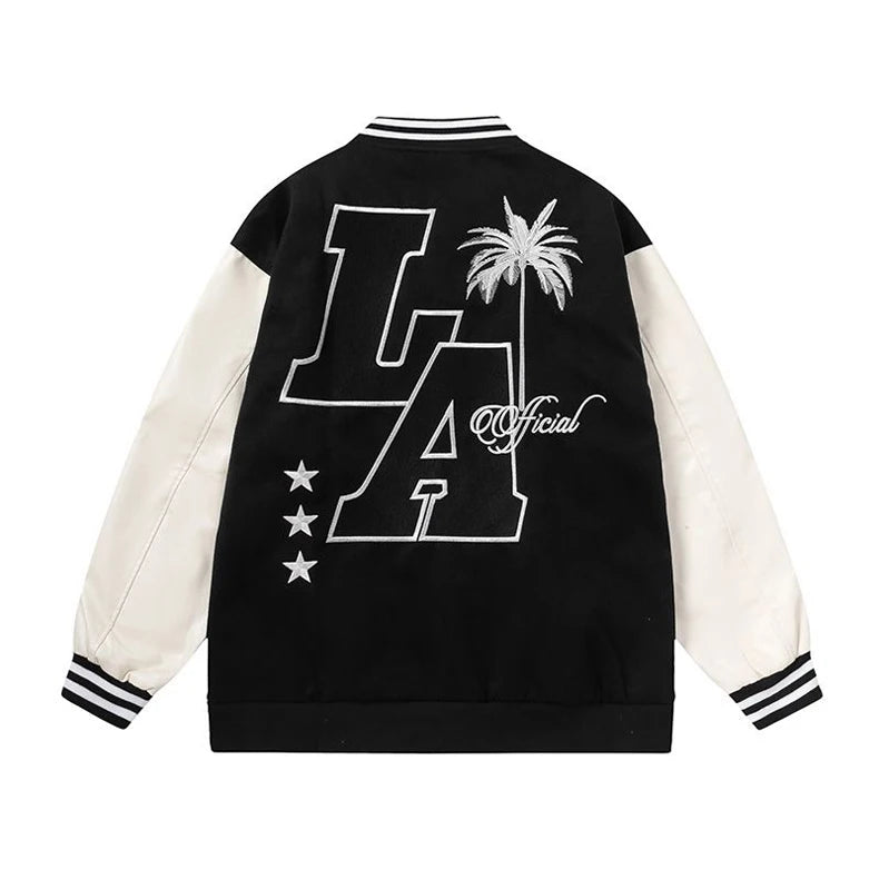 Letter Embroidery Men's Baseball Jacket Y2k Flame Leather Varsity Jacket Windbreaker
