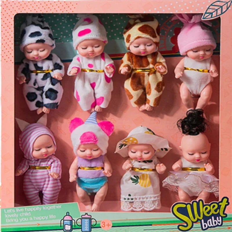6/8Pcs Set Sleeping Mini Baby Dolls Reborn Lifelike Toys Cute Adorable Dolls With Butterfly Crocodile Sunflower Comfort Toy Gift
