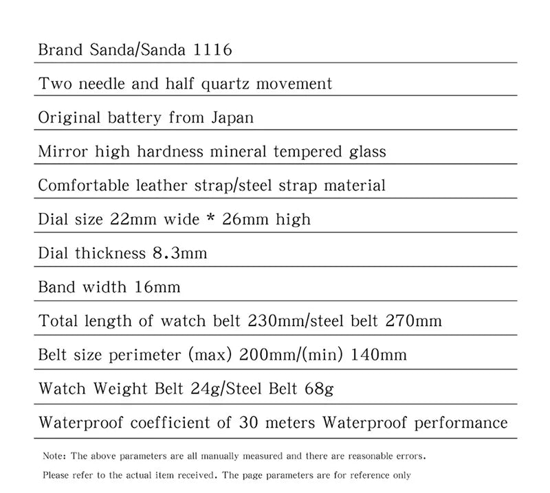 SANDA 1116 Quartz Watch Women Elegant Design Watches Rectangle Dial Waterproof Steel Leather Business Ladies Wristwatches Gift