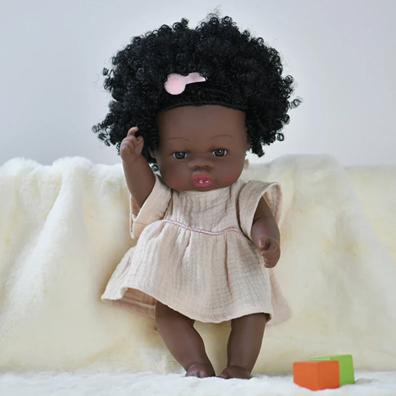 14inch Full Body Vinyl Bebe Reborn Dolls Soft Lifelike Baby Toys American Reborn Black Baby Doll Vinyl Baby Doll Toys Girls Boys