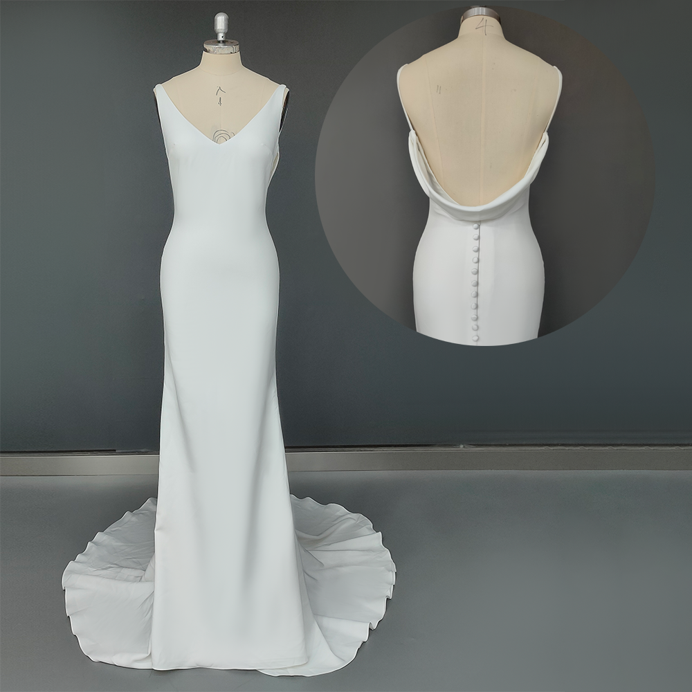 White Bridesmaid Dresses: Wedding Dress Long Train Backless Buttons Draped