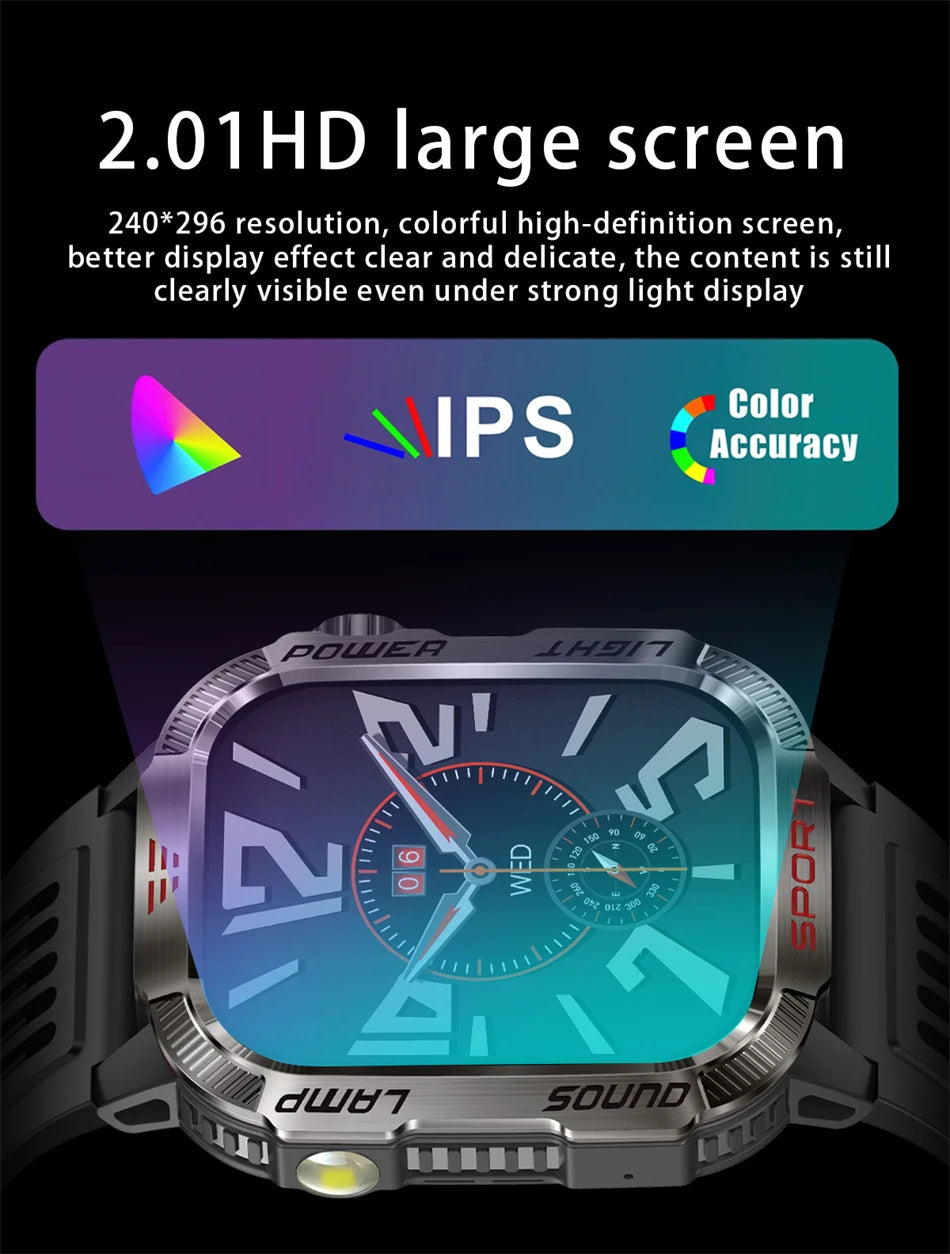Outdoor Sports Smart Watch Men 2.01" GPS Tracker Compass LED Flashlight 600mAh Battery Waterproof Bluetooth Call Smartwatch Man