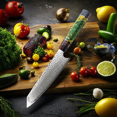 Damascus Kitchen Knife 8-inch Nakiri Knife 67 Layers Japanese Damascus Steel Slicing