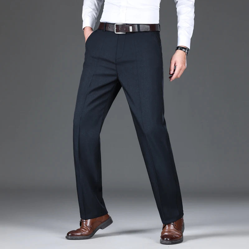 Loose Straight Business Suit Pants Classic Style Comfortable Stretch Cotton Formal