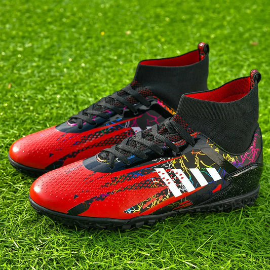 Black Red Men's Football Boots Size 47 Non-slip Turf Soccer Shoes for Men
