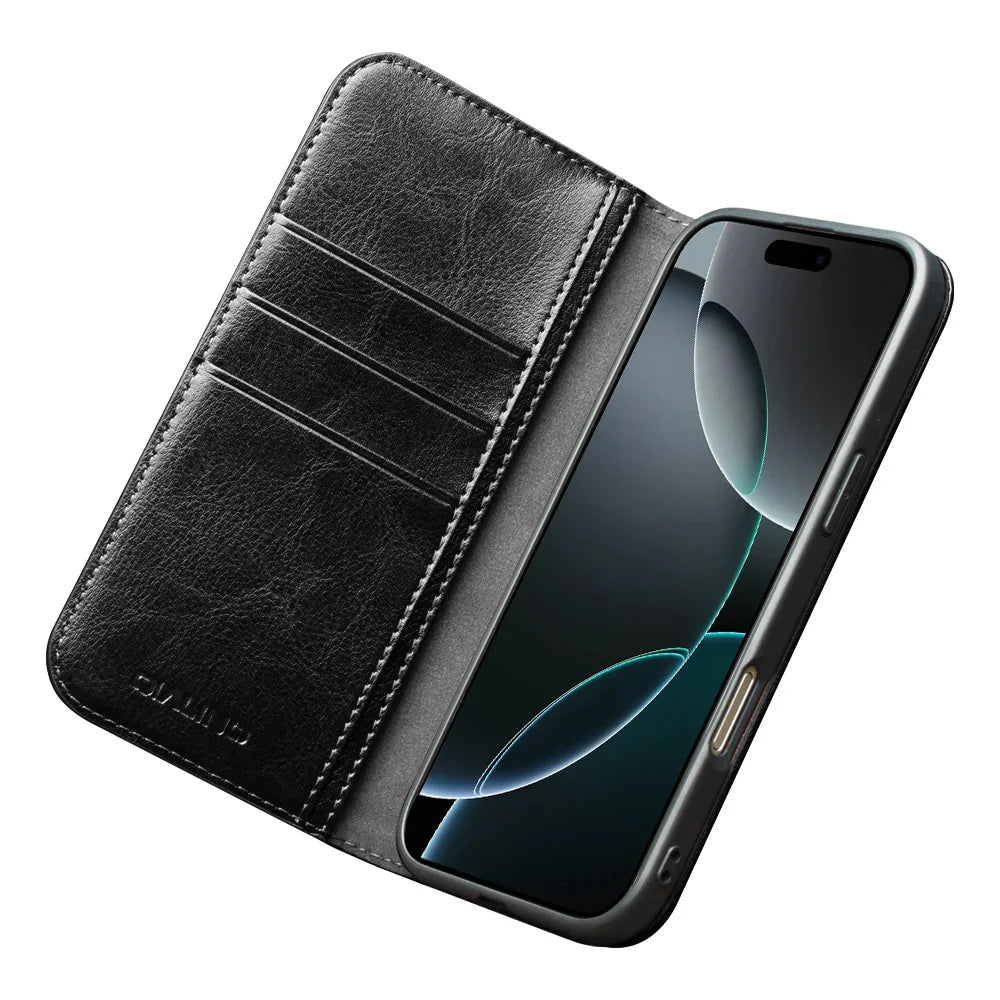 QIALINO Case for iPhone 17 Pro Max Luxury Ultra Slim Handmade Genuine Leather Wallet Card Slot Flip Cover for iPhone 17 Pro/Air