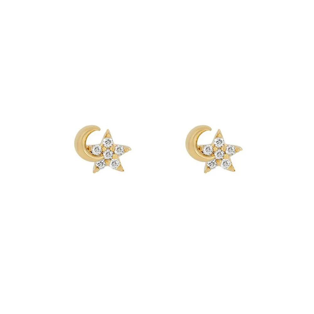 New Design Stainless Steel Cubic Zirconia Chain Stud Earrings For Women Star Moon Cartilage Earring Piercing Jewelry