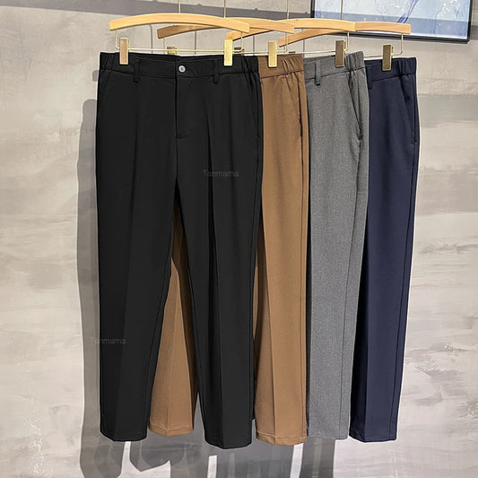 Men's Slim Suit Pants Fashion Draped Elastic Waist Business Office Formal Trousers