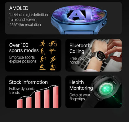 KUMI GW6 Smart Watch with ChatGPT AI Assistant, 1.43" AMOLED Display, Bluetooth Call, 100+ Faces, Fitness Tracker,  Waterproof