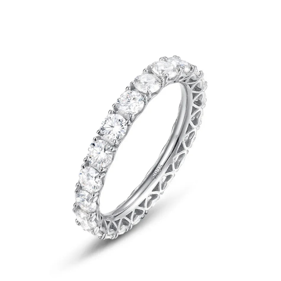 ALLNOEL 2mm Full Moissanite Ring for Women D Color VVS1 Female Single Tail Ring 925 Silver Ring Wedding Eternity Band With GRA