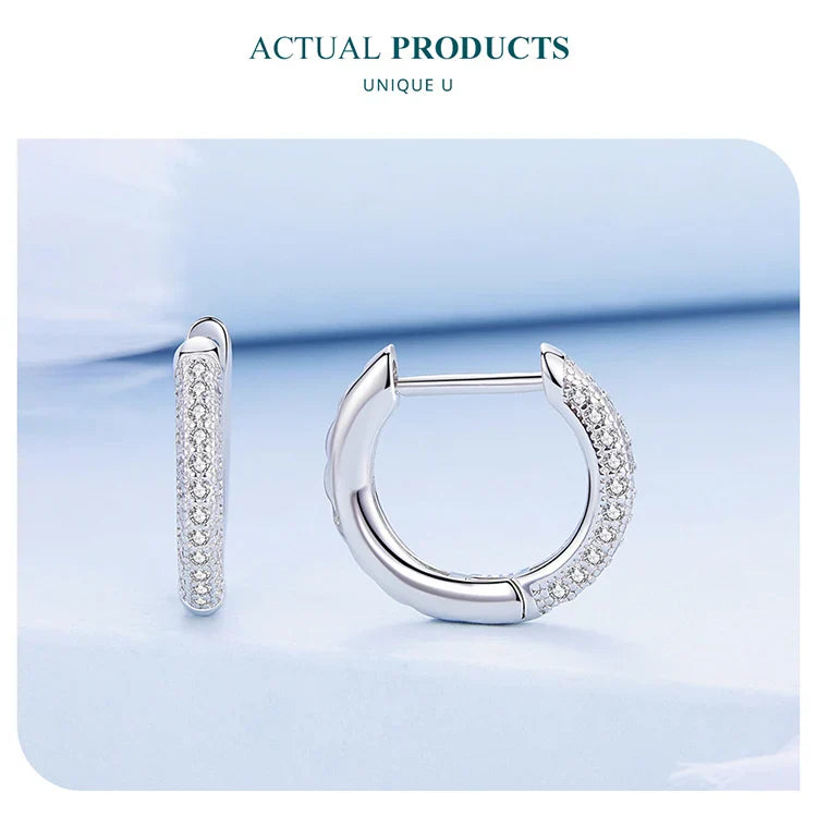 WOSTU 925 Sterling Silver European Simple CZ Ear Buckles Heart Hoop Earrings for Women Wedding Gift Minimalism Jewelry E737