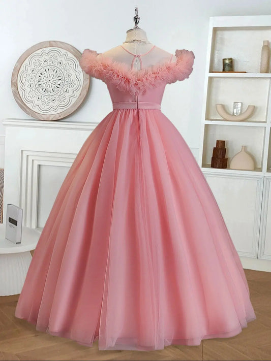 All Seasons Tween Girl Wedding Season Flower Girl Dress  Ruffle Design Elegant Formal Dress For Party And Birthday Kids Clothes